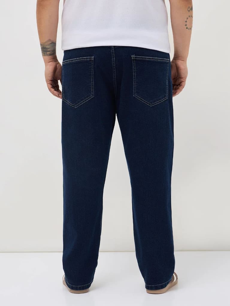 Plus Men's Blue Straight Fit Raw Washed Denim Jeans Stretchable — photo 4