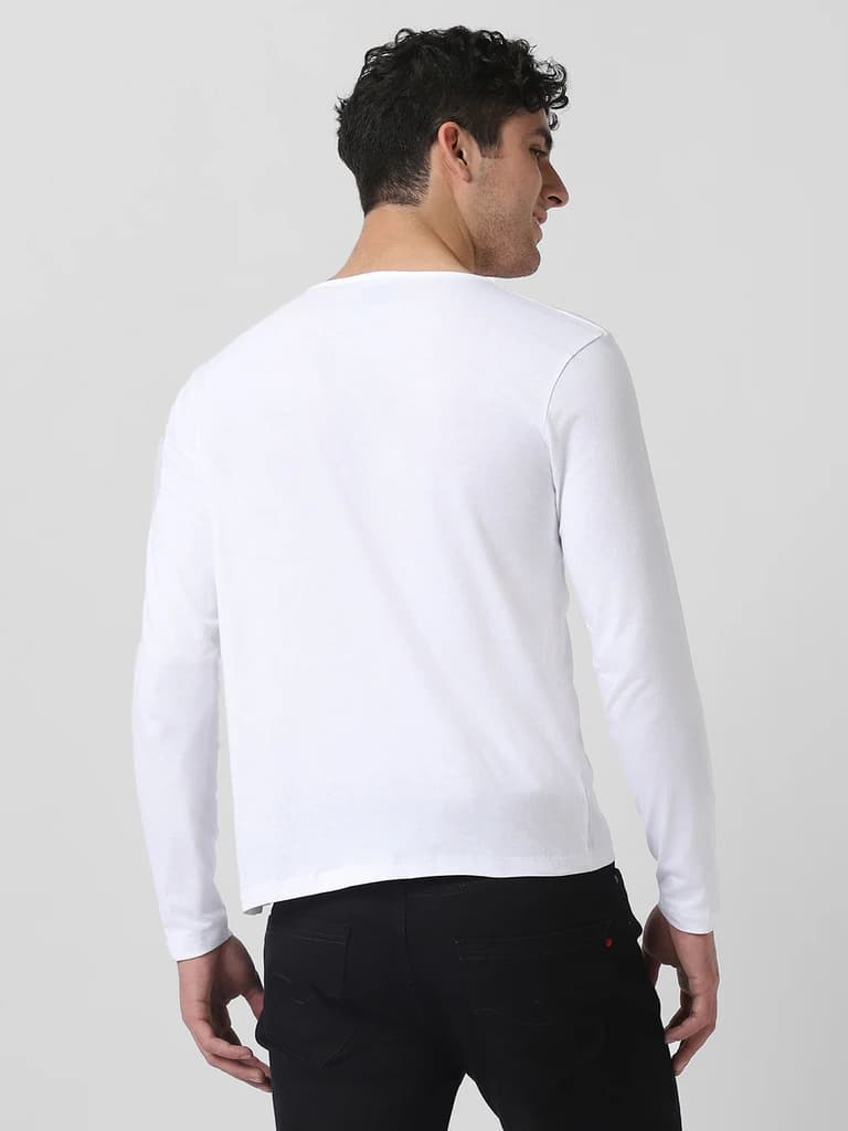 Men's White Solid Henley Neck Slim Fit Cotton T-Shirt — photo 3