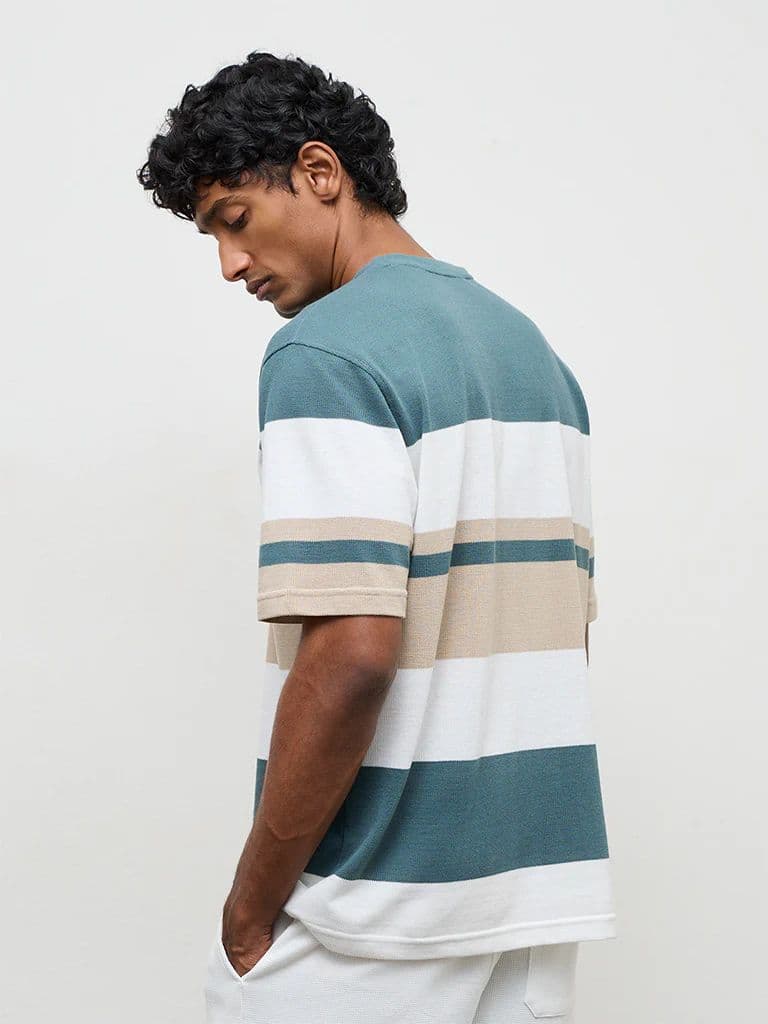 WES Lounge Multicolor Stripe-Printed Relaxed-Fit Cotton T-Shirt — photo 4