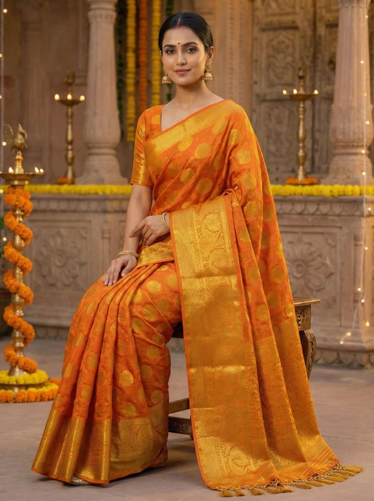 MIMOSA Women's Woven Design Kanjivaram Style Art Silk Saree with Blouse Piece - Rust ( SA00003142RSFREE ) — photo 4