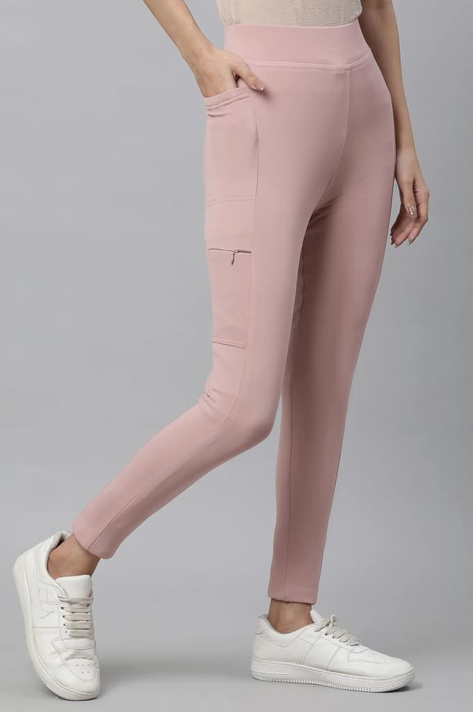 Pink Solid Skinny Fit Tights With Elasticated Waist — photo 4