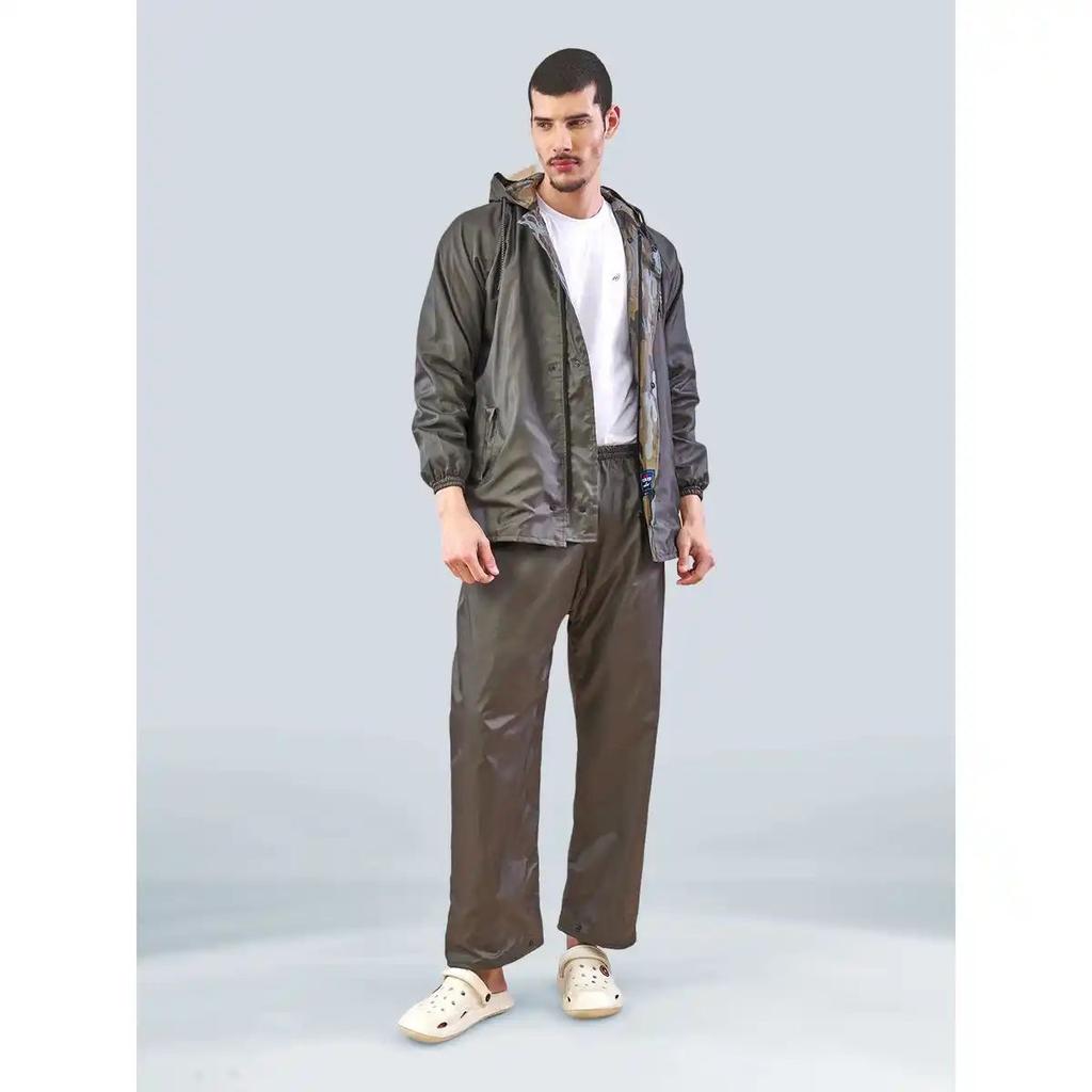 Lux Venus Lightweight Hooded Reversible Raincoat for Men With Waterproof Pant - Grey | 3XL