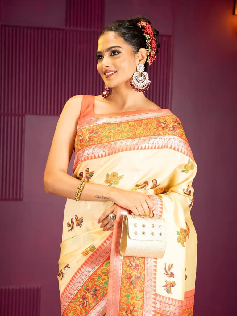 Mimosa Women's Woven Design Banarasi Style Art Silk Saree With Blouse Piece : SA00001992YLWFREE — Yellow