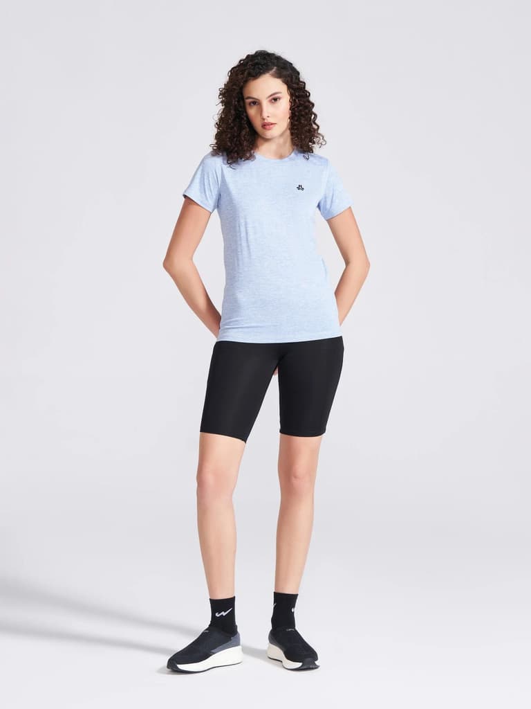 Women's Blue Self Design Round Neck T-Shirt — photo 4