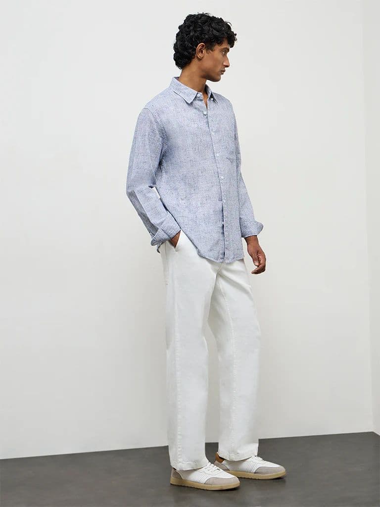 WES Casuals Navy Checks-Textured Relaxed-Fit Cotton-Blend Shirt — photo 2