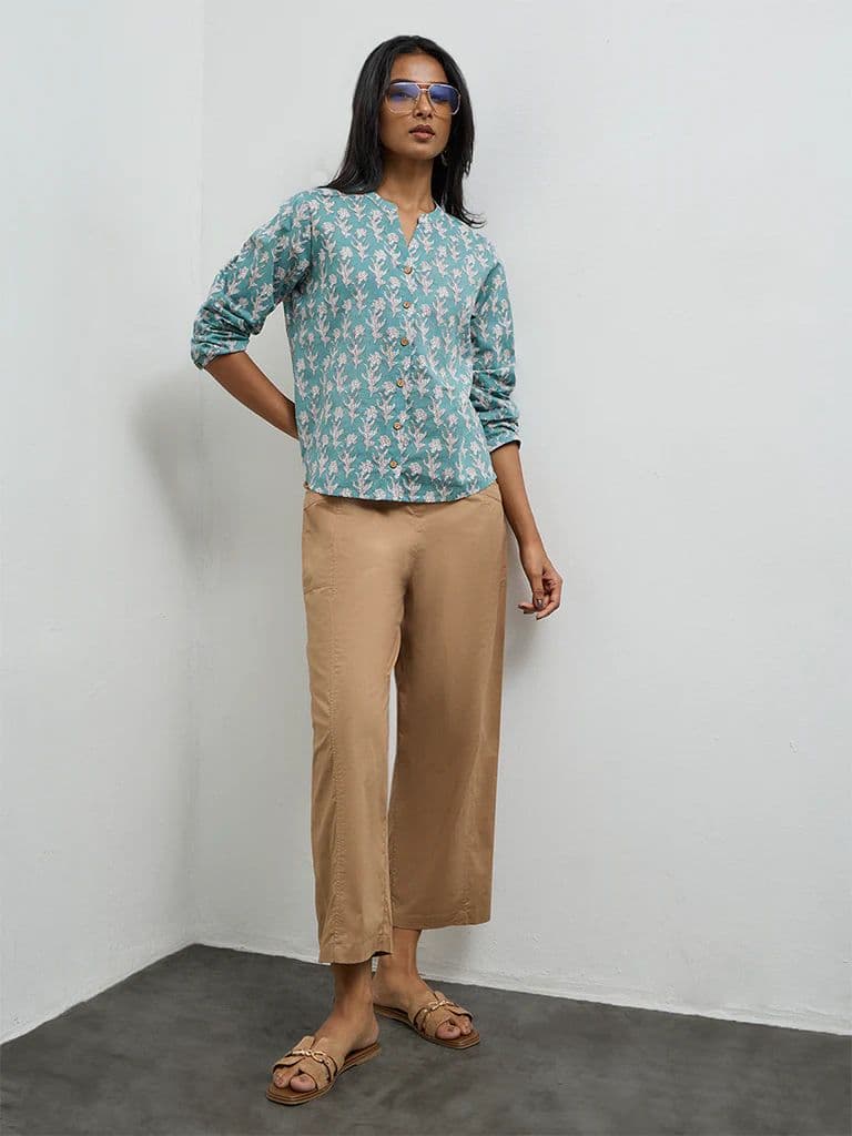 Utsa Aqua Floral Printed Cotton Tunic — photo 2
