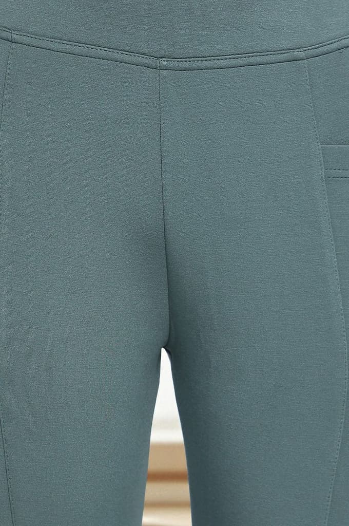 Green Solid Calf Length Tights — photo 2