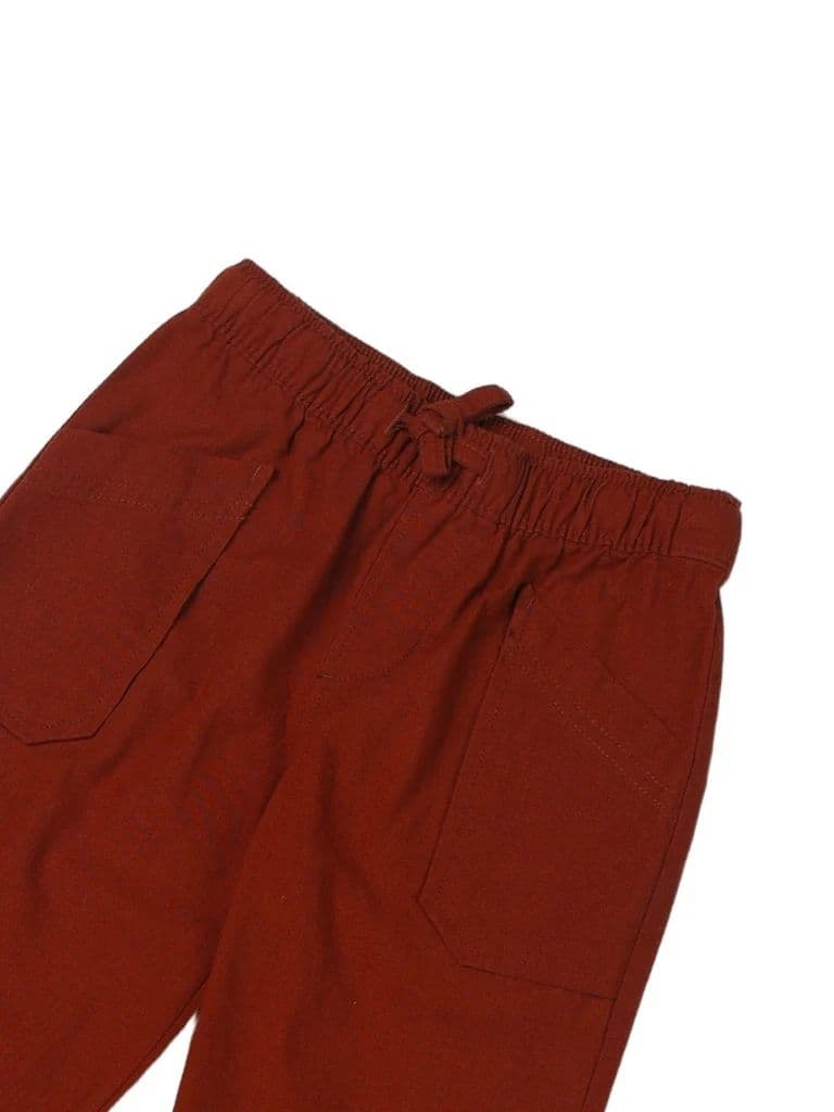 HOP Kids Boys Rust Solid Relaxed-Fit Cotton Trousers — photo 5