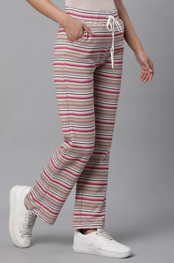 Pink Striped Printed Straight Fit Pants With Drawstring — photo 4
