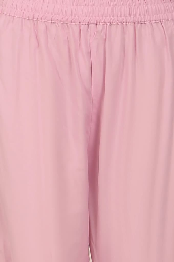 Pink Floral Printed Flared Rayon Kurta, Pants and Dupatta Set — photo 9