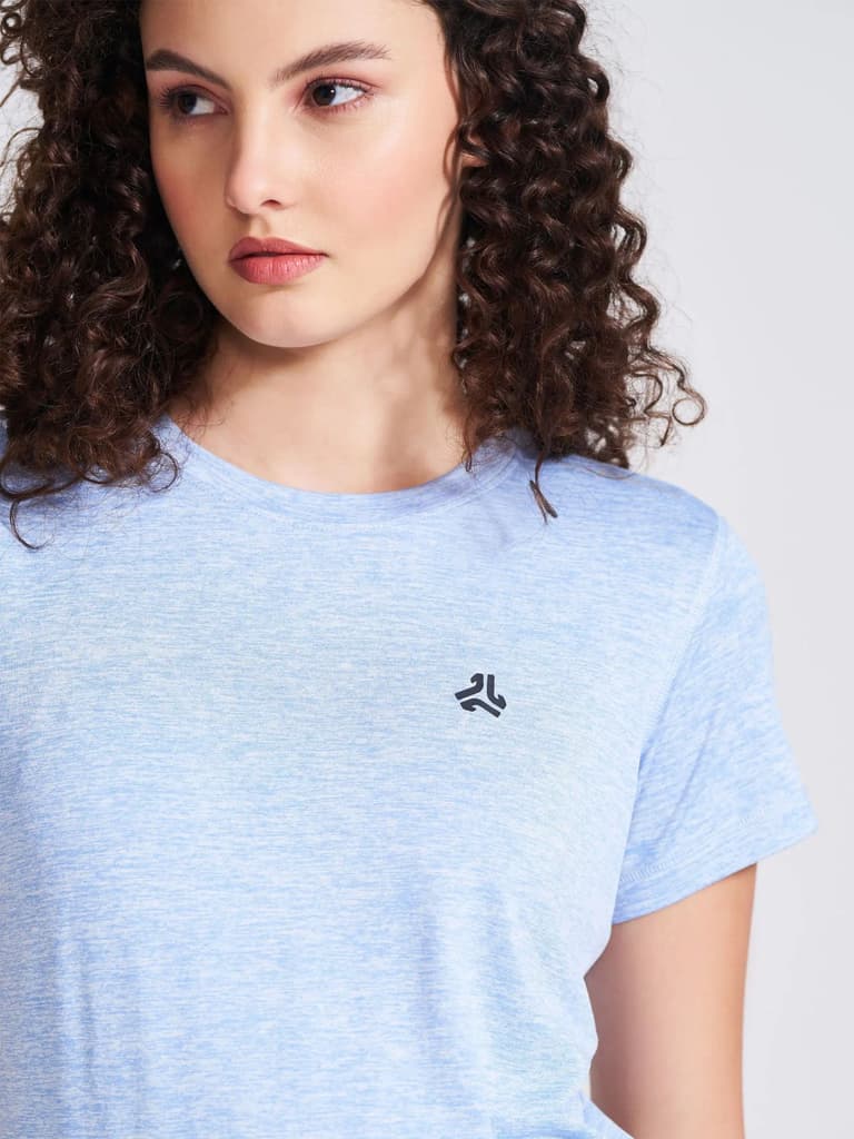 Women's Blue Self Design Round Neck T-Shirt — photo 2