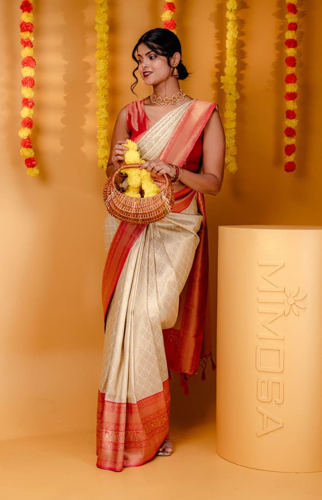 Mimosa Women's Woven Design Kanjivaram Style Art Silk Saree With Blouse Piece : SA00001609HWFREE — photo 3