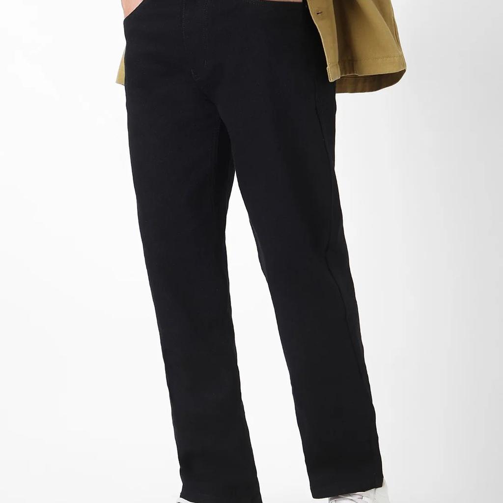 Men's Black Straight Fit Washed Jeans Stretchable