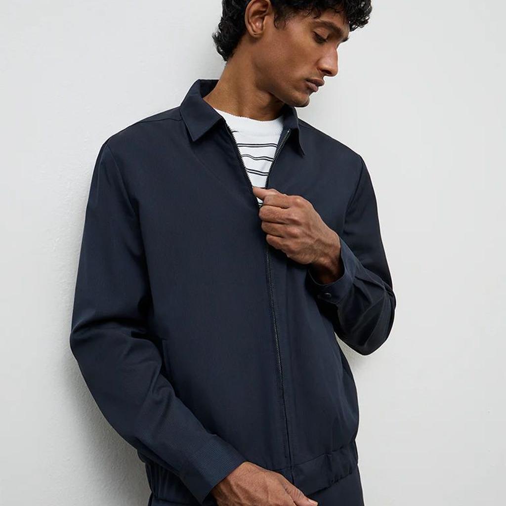 WES Formals Navy Pinstripe Slim-Fit Jacket