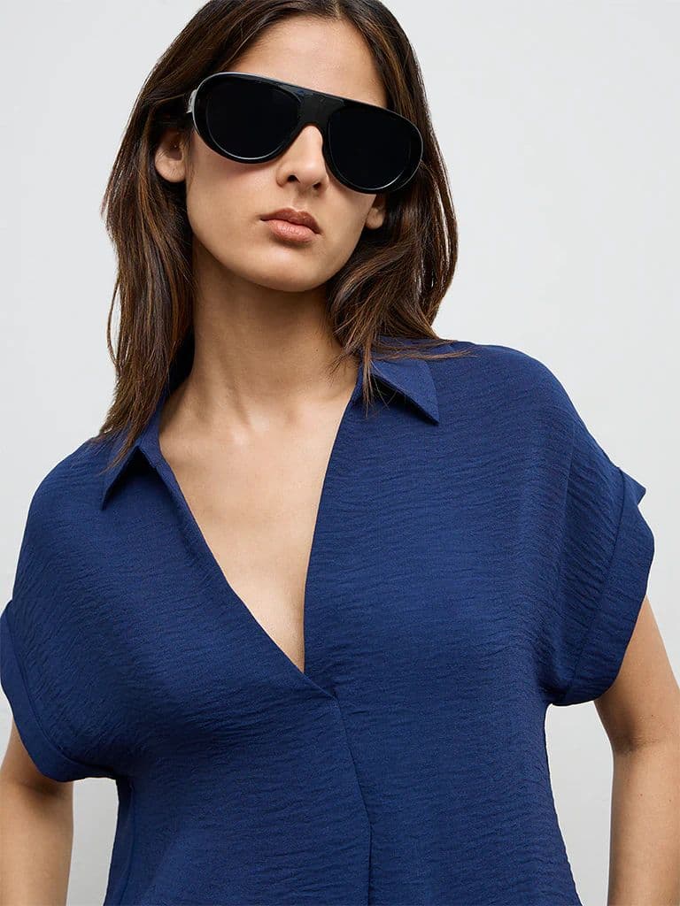 Wardrobe Navy Crinkle-Textured Blouse — photo 3