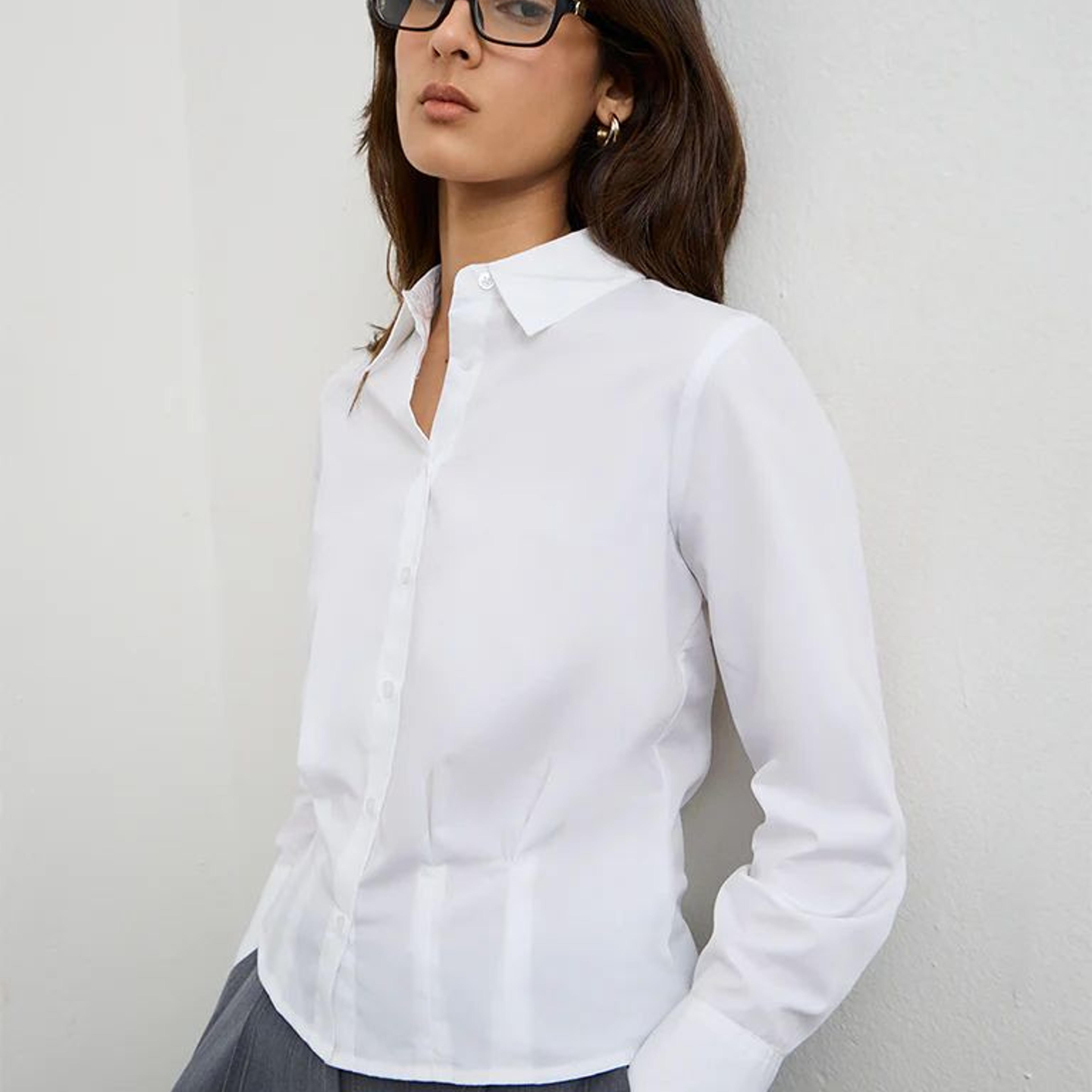 Wardrobe White Solid Shirt