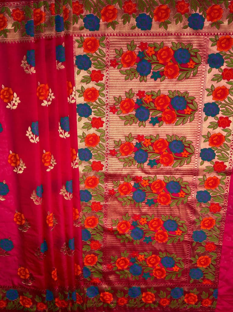 MIMOSA Women's Woven Design Paithani Style Raw Silk Saree with Blouse Piece - Rani ( SA00003129RNFREE ) — photo 7