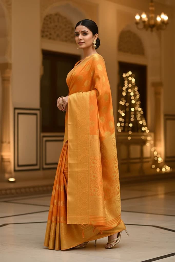 MIMOSA Women's Woven Design Kanjivaram Style Art Silk Saree with Blouse Piece - Gold ( SA00003142GDFREE ) — photo 2