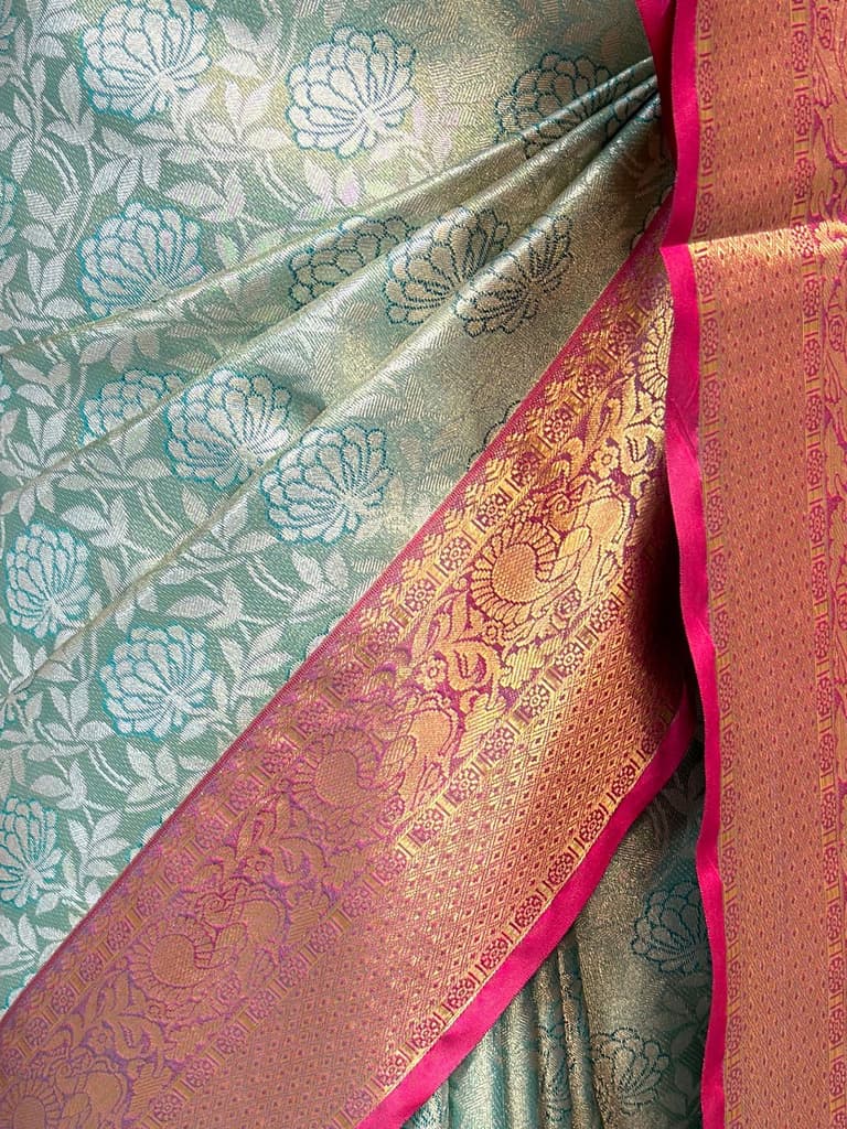 MIMOSA Women's Woven Design Kanjivaram Style Art Silk Saree with Blouse Piece - Rama (SA00002446RMFREE) — photo 6