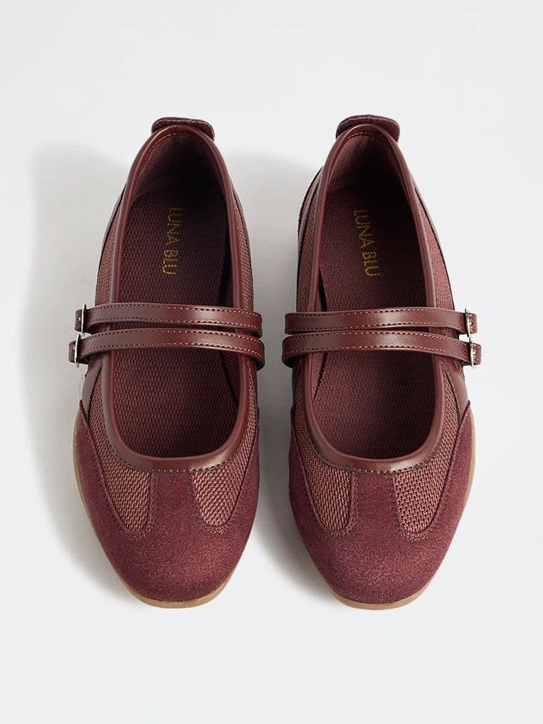 LUNA BLU Burgundy Mesh-Detailed Mary Jane Shoes — photo 3