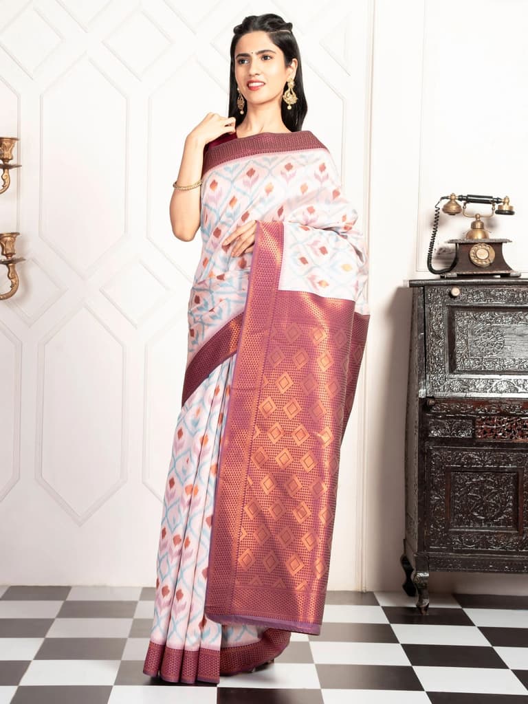 Mimosa Women's Woven Design Pochampally Style Art Silk Saree With Blouse Piece : SA00001953PNKFREE — photo 3