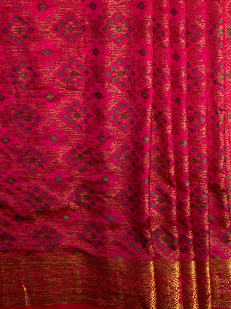 MIMOSA Women's Woven Design Patola Style Raw Silk Saree with Blouse Piece - Rani ( SA00003138RNFREE ) — photo 6