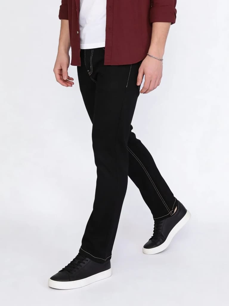 Men's Black Straight Fit Raw Washed Denim Jeans Stretchable — photo 2