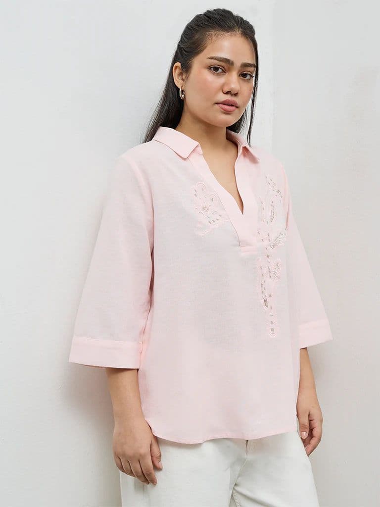 Gia Light Pink Embroidered Blouse — photo 2