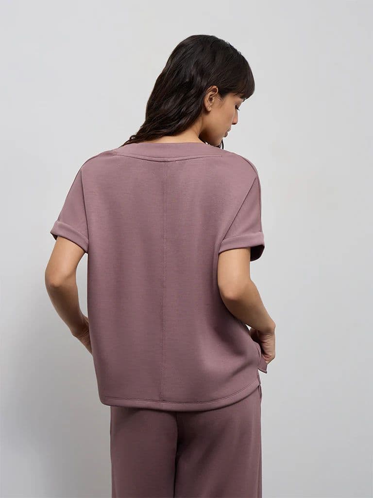 Wunderlove Dusty Pink Solid V-Neck Top — photo 4