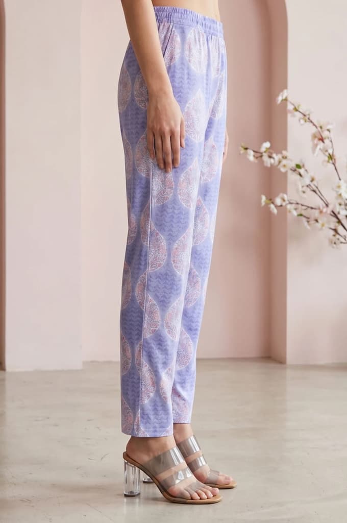 lavender Floral Printed Pure Cotton Straight Fit Pants — photo 5