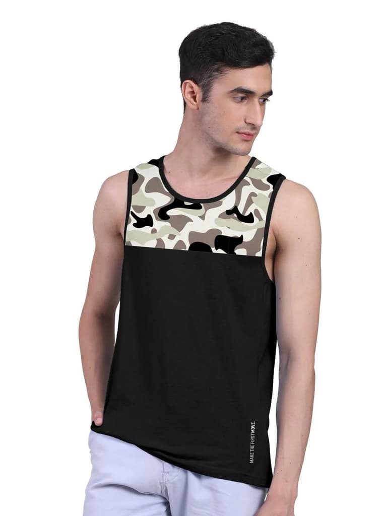 Black Active Vest Front Yoke Camouflage Regular Organic Bamboo Vest - Active Fit (Pack Of 1) — photo 3