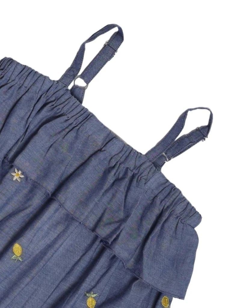 Utsa Kids Girls Blue Embroidered Cotton A-line Dress - (8-14 yrs) — photo 5