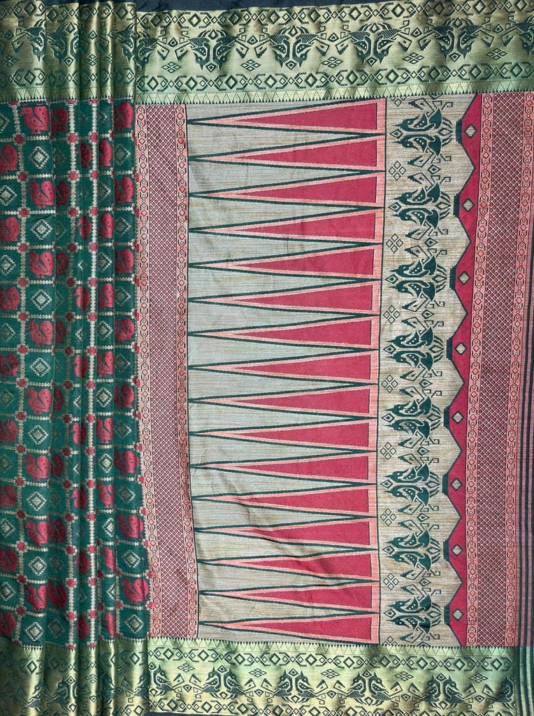 MIMOSA Women's Woven Design Patola Style Raw Silk Saree with Blouse Piece - Green ( SA00003139GRNFREE ) — photo 7