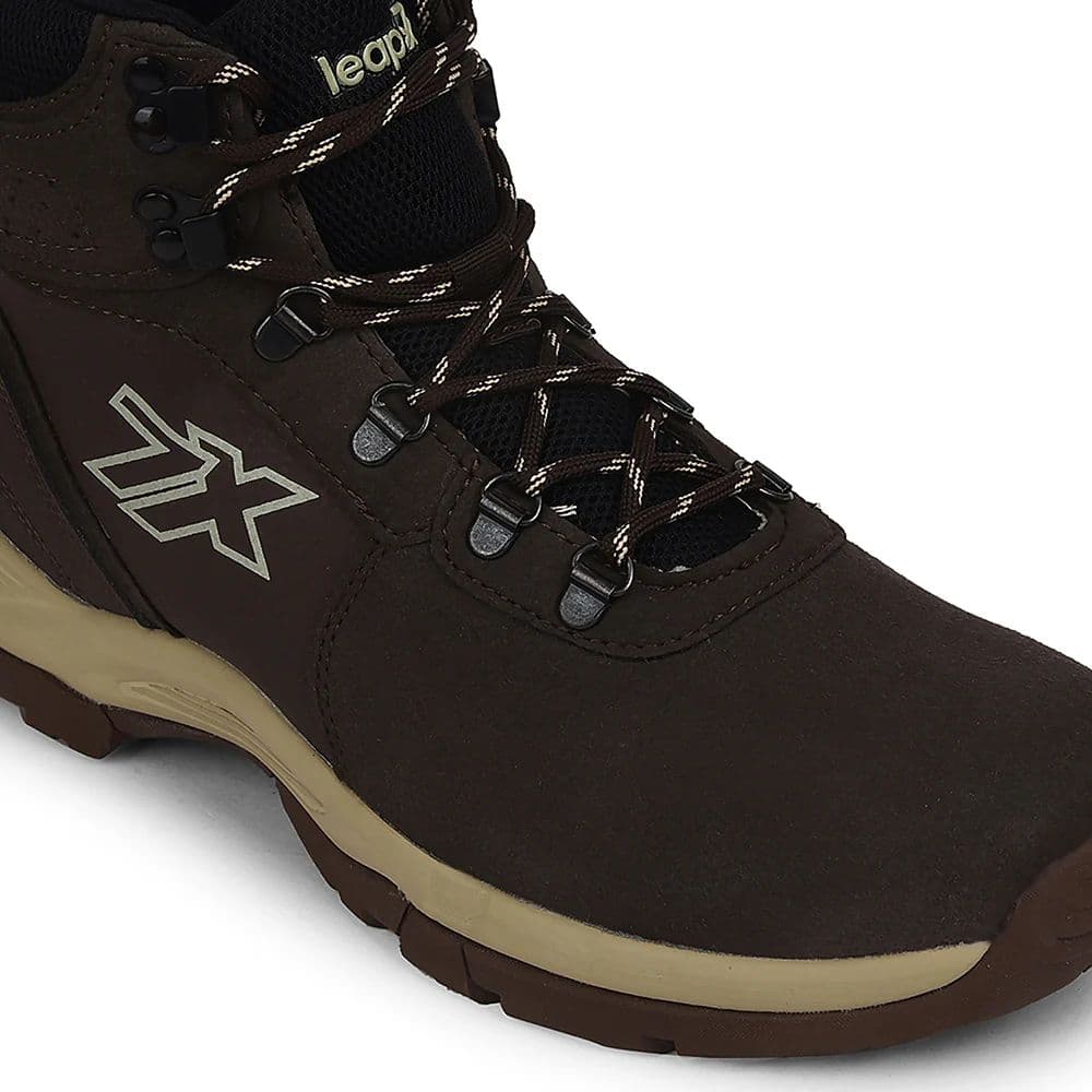 Leap7x Brown Sports Lace-Up High Ankle Trekking Shoes For Men PLATINUM-E By Liberty — photo 5