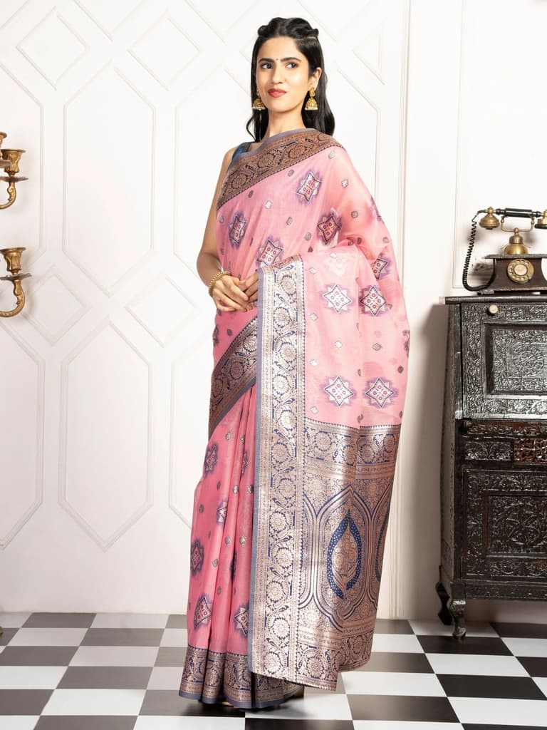 Mimosa Women's Woven Design Kanjivaram Style Art Silk Saree With Blouse Piece : SA00002068PNKFREE — photo 3