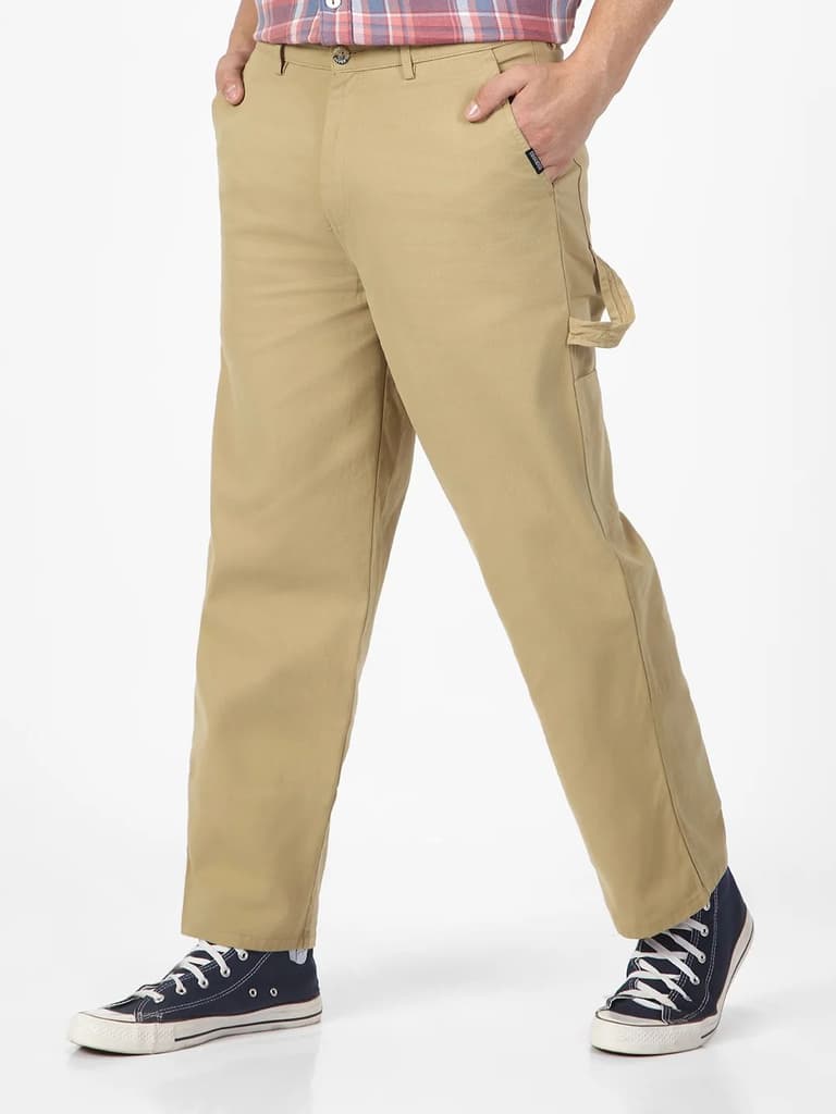 Men's Light Olive Loose Baggy Fit Solid Carpenter Trouser Pant with 5 Pockets Non-Stretchable — photo 2