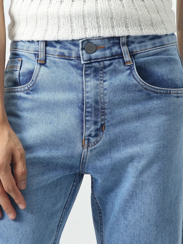 Men's Ice Blue Slim Fit Washed Denim Jeans Stretchable — photo 5