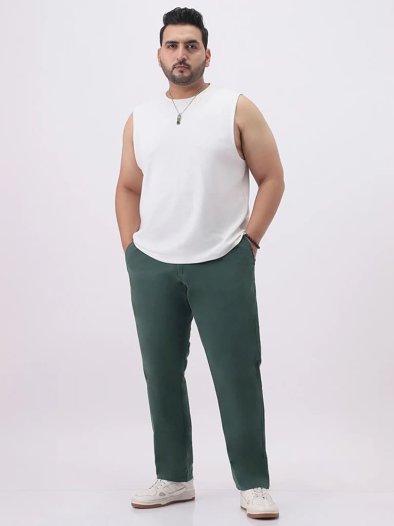 Plus Men's Teal Green Cotton Regular Fit Casual Chinos Trousers Stretch — photo 5