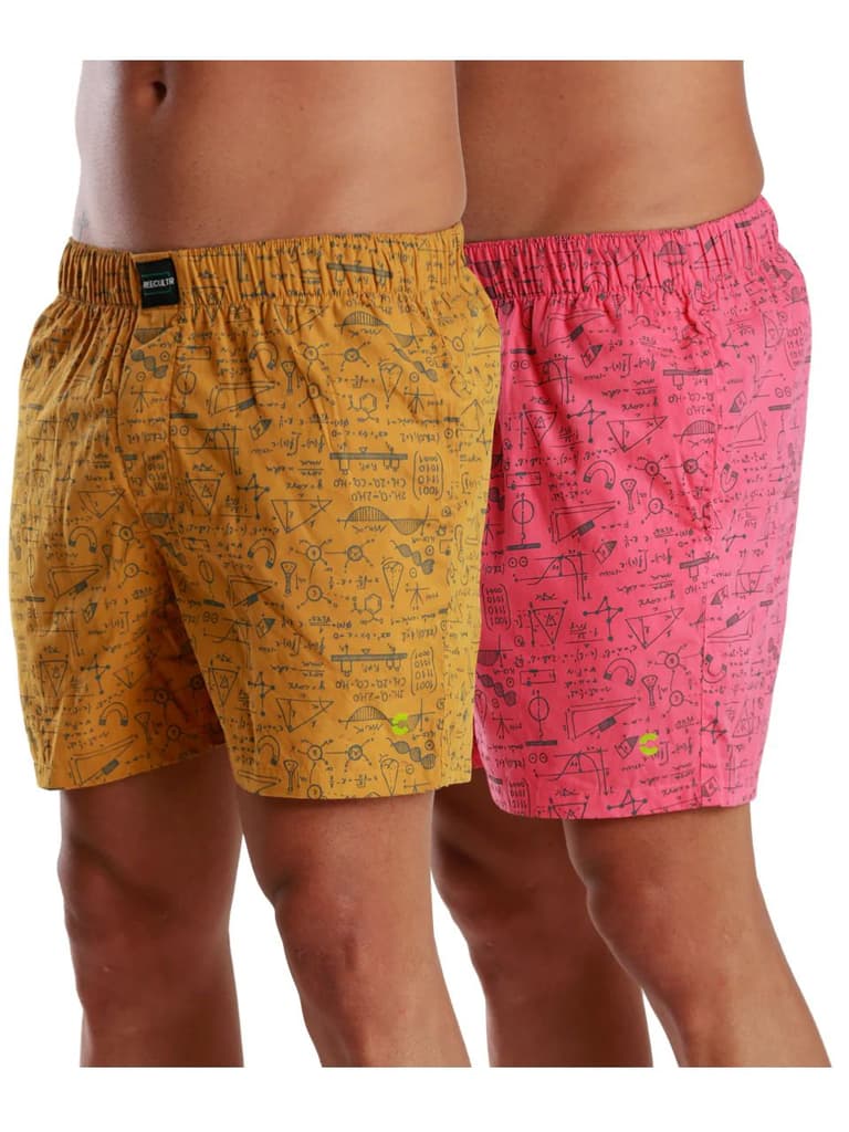 All-Day Printed Boxer Shorts - (Pack of 2) — Yellow; Pink / S / Men