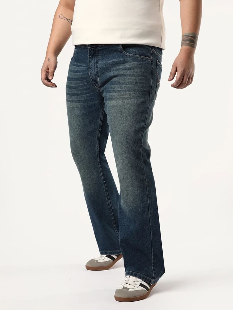 Plus Men's Light Blue Bootcut Fit Mid Rise Heavy Washed Jeans Stretchable — photo 2