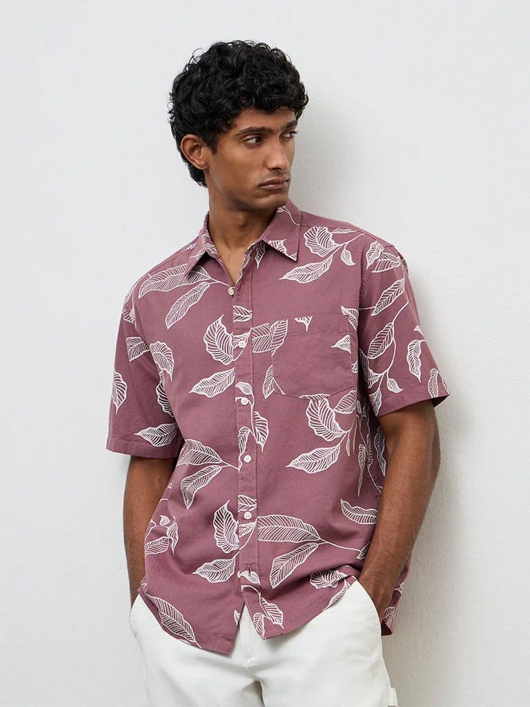 WES Casuals Dusty Pink Printed Relaxed-Fit Cotton-Blend Shirt — photo 2