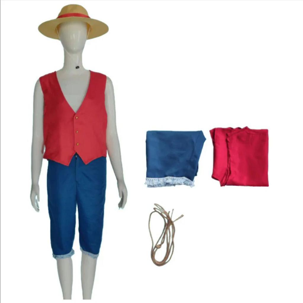 Luffy Cosplay Costume – One Piece Anime Outfit Set for Adults — Without Sleeves Costume / Large