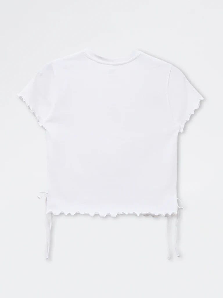 Y&F Kids Girls White Embroidered Cotton-Blend T-Shirt — photo 3