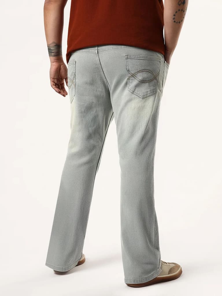 Plus Men's Ice Grey Bootcut Fit Mid Rise Heavy Washed Jeans Stretchable — photo 4