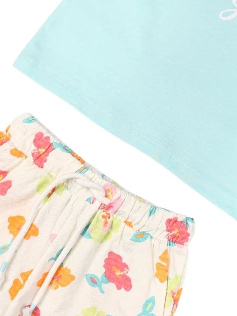 HOP Kids Girls Mint Green Embroidered Cotton Top and Shorts Set — photo 5