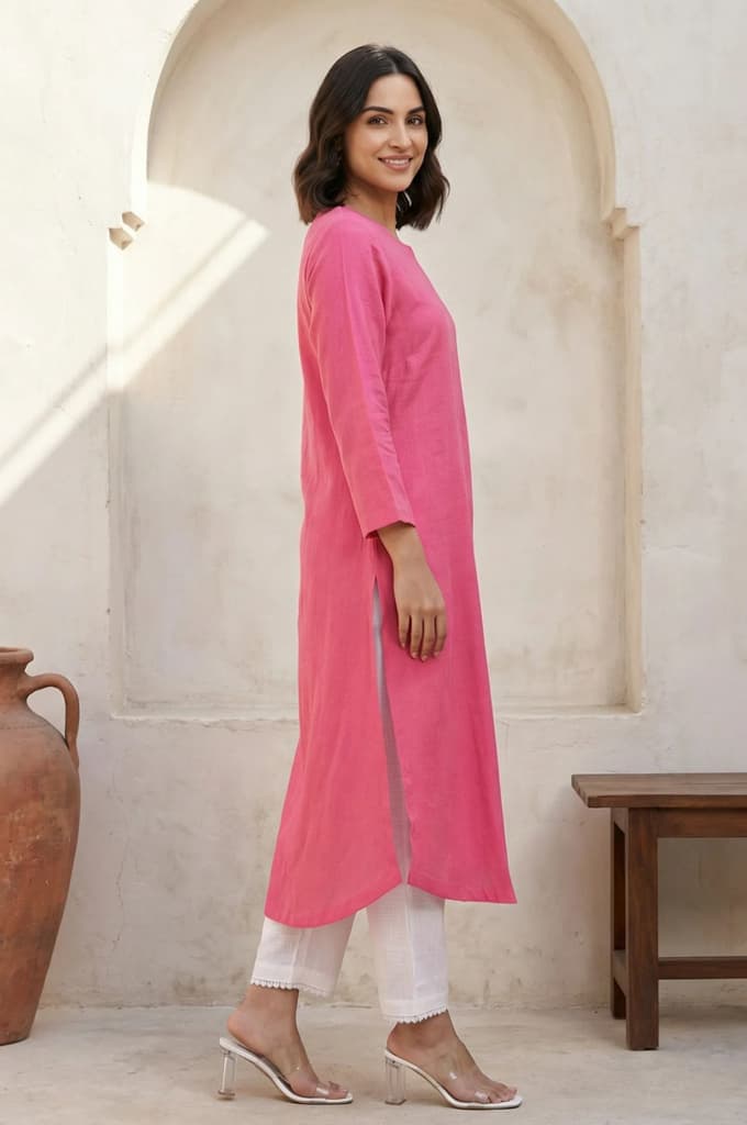 Pink Solid Rayon Straight Kurta — photo 5