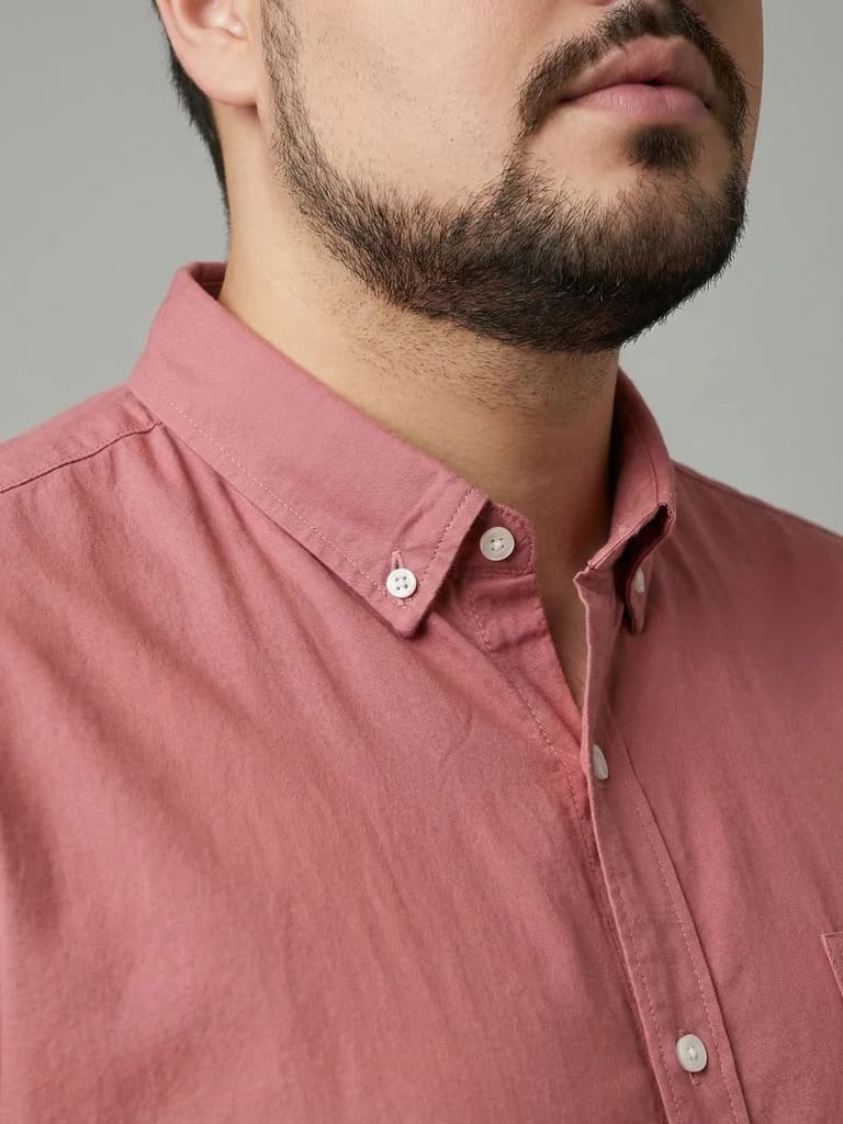 Plus Men's Peach Cotton Full Sleeve Regular Fit Solid Oxford Shirt With Button-Down Collar — photo 6