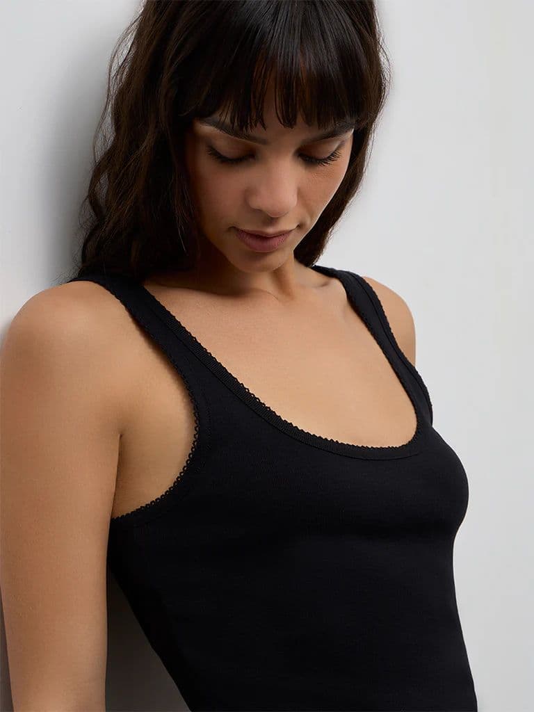 Wunderlove Black Solid Cotton Camisole — photo 3