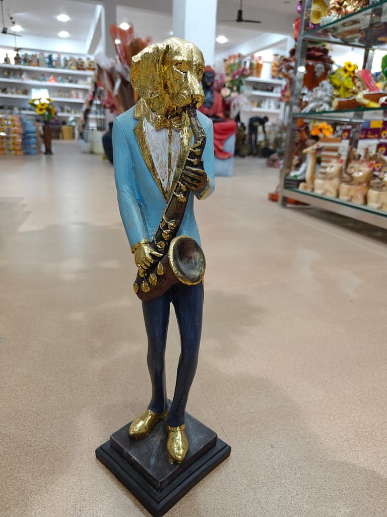Gold Trumpet Statue | Musical Instrument | Gold | Blue
