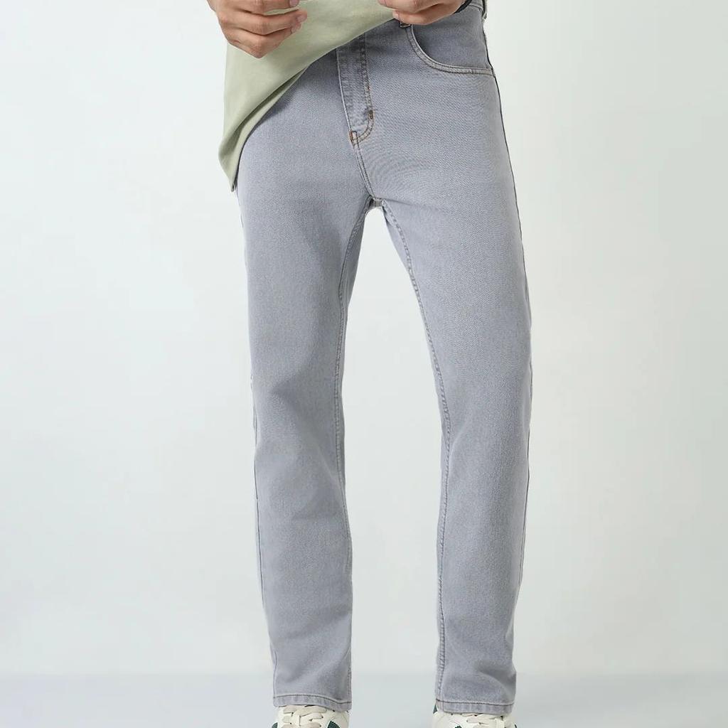 Men's Light Grey Slim Fit Washed Denim Jeans Stretchable